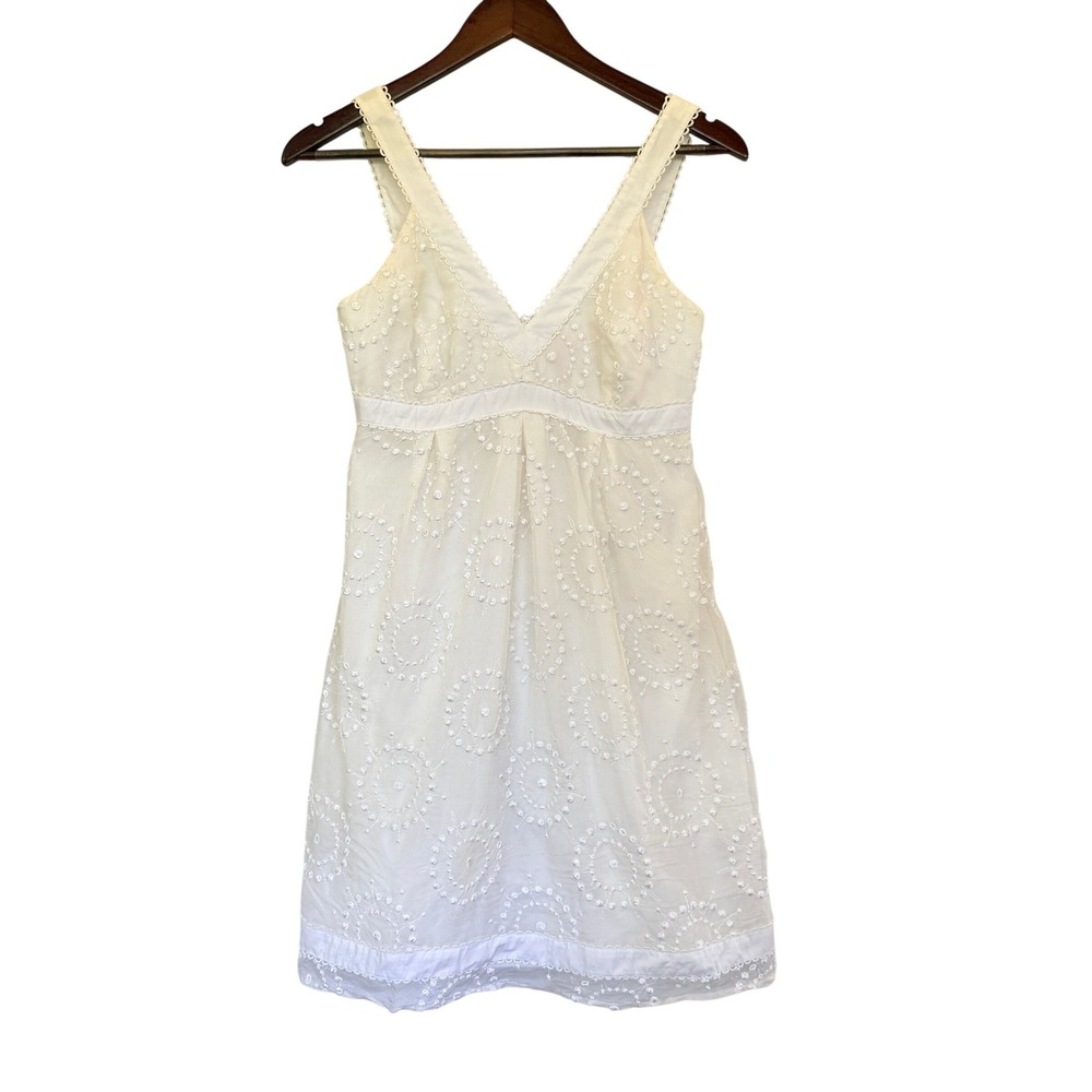 Lilly Pulitzer White Eyelet Silk Rayon Blend V-Neck Empire Waist Dress Sz 4 - Picture 2 of 9